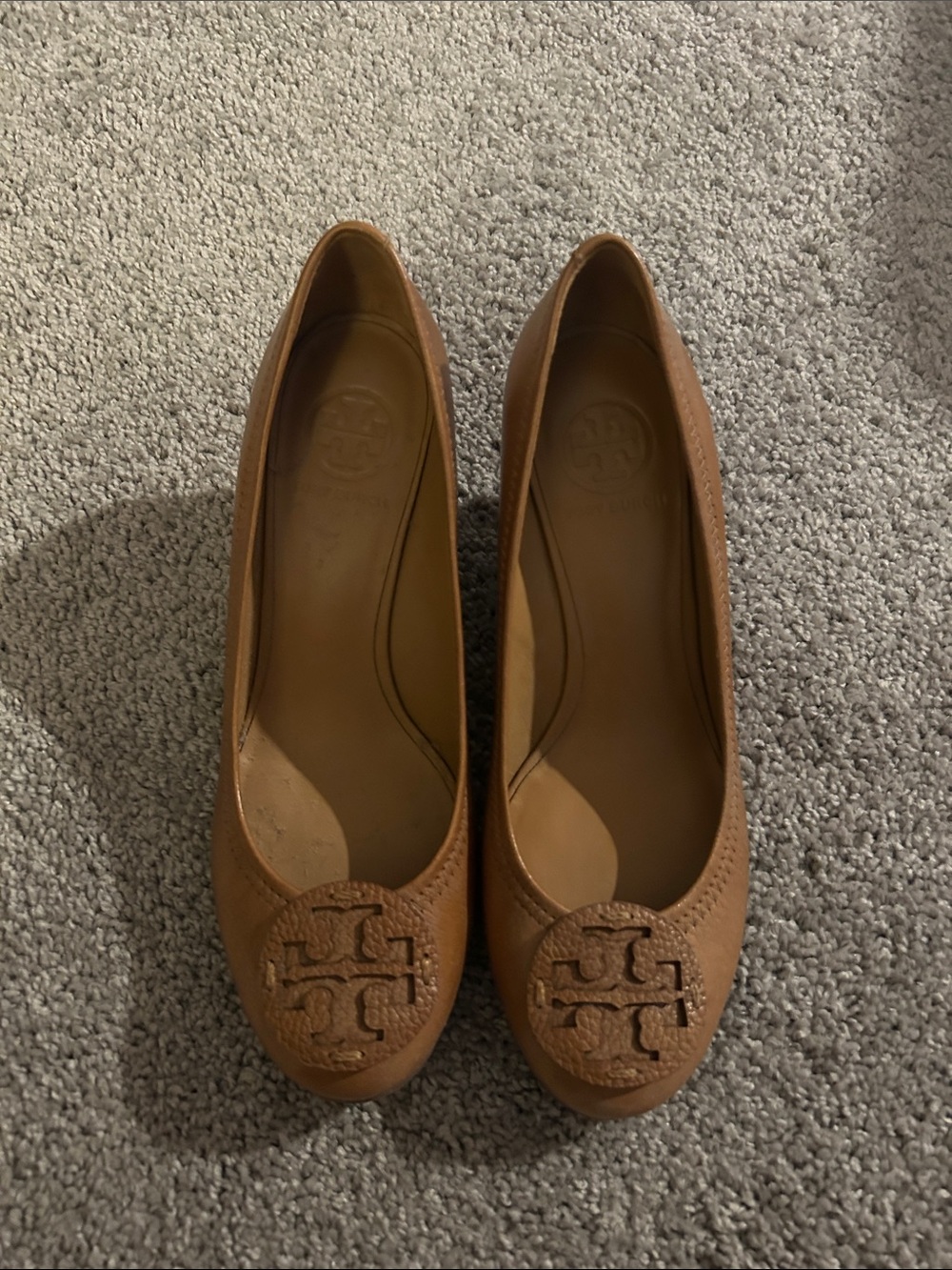 Tory Burch Cognac Leather Logo Ballet Flats